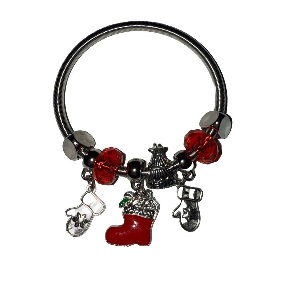 Silvertone Christmas Coil Charm Bracelet